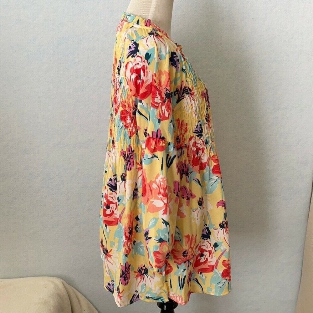 Cafe Marrakesh Ruffle Neck Button Up Ruched Blouse, Size 3X - Picture 4 of 9